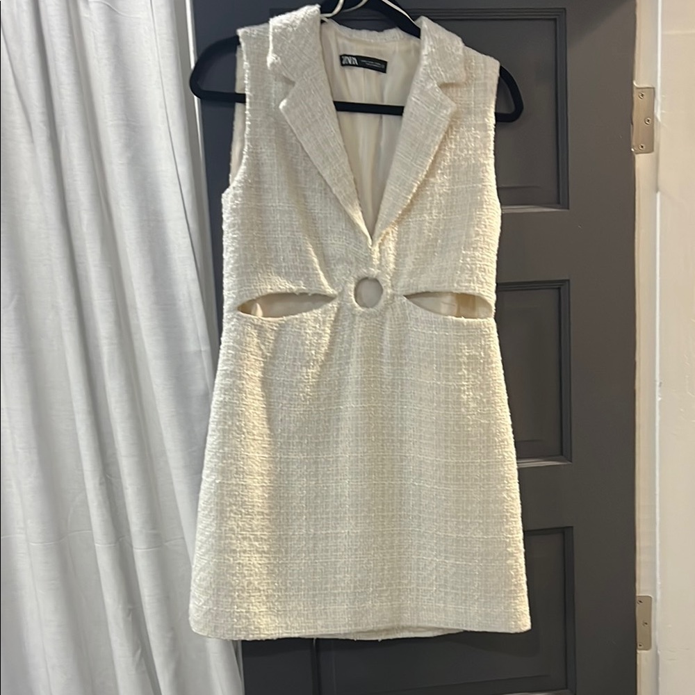 Zara white tweed Sleeveless Dress